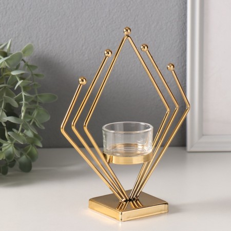 Climber Metal, glass per 1 candle "Golden Romb" d = 4.5 cm 6x16x19 cm-1