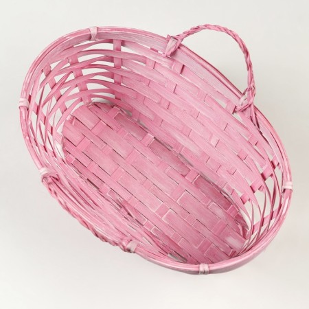 Wicker basket, d26 x 13 x 11 cm, pink, bamboo-2