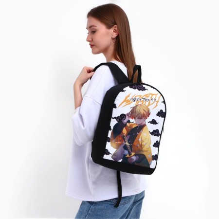 Backpack school textile "anime", 38x14x27 cm, black color, white-6