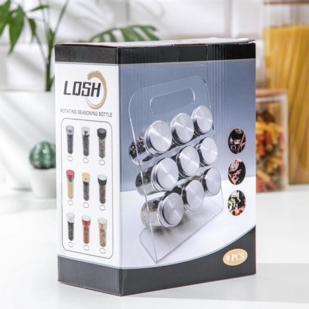 Set for glass spices on the high-tech stand, 19 × 16 cm, 90 ml, 4 × 9.5 cm, 9 pcs-3