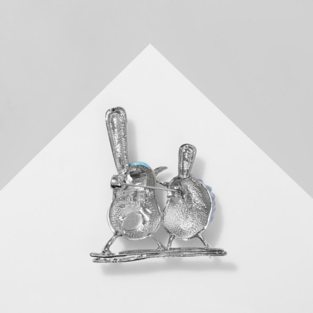 Brooch "Birds" a couple, colored in silver-1
