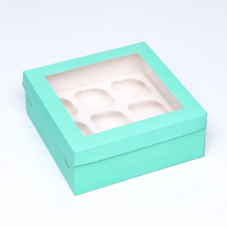 Packaging for 9 cupcakes with a window, green, 25 x 25 x 10 cm-1
