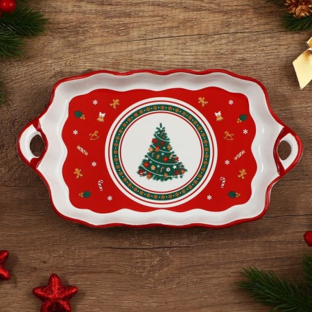 New Year! New Year's ceramic dish "Gingerbread men", 23x13x2.5 cm, white color-3