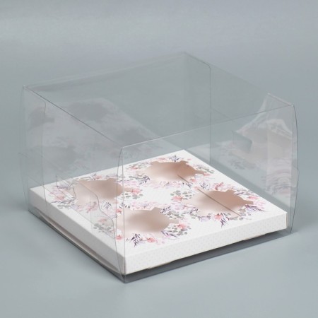 Capcake box, confectionery packaging, 4 cells, “wreaths”, 16 x 16 x 11.5 cm-1