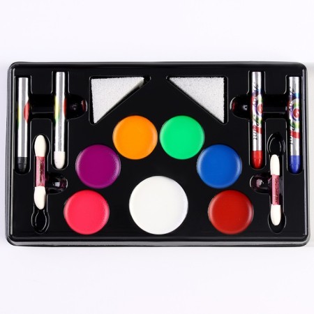 Makeup for the face and body, 7 colors + 4 pencils + 2 applicators + 2 lips-3