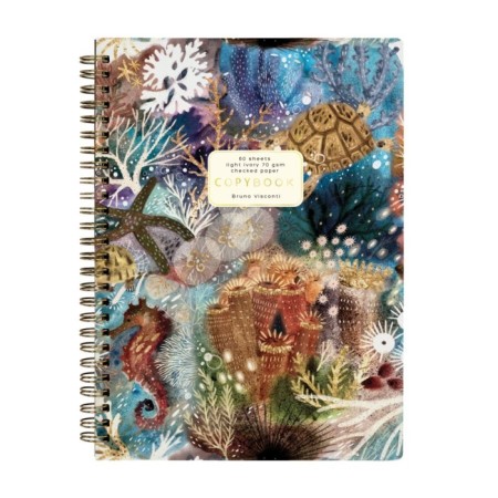 Notebook B5, 60 sheets in a cage on the crest "Fantasy. Corals", on a solid substrate, cover cardboard, lamination Soft Touch, embossing foil, block 70 g/m2