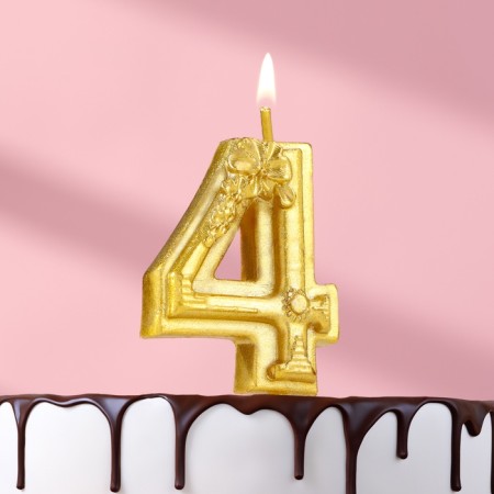 Candle for the Cake "Flowerers", number "4", golden