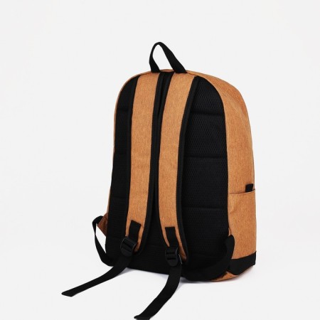 School backpack from textiles on lightning, Fulldorn, 3 pockets, color light brown-3