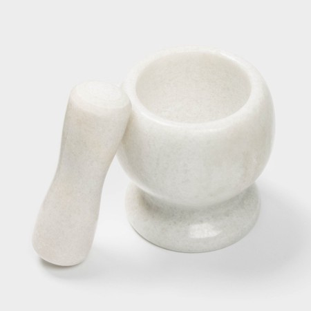 A mortar with a “marble” push, made of natural stone, white color-2