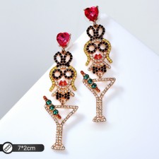 Серьги со стразами «Модница» с бокалом, цвет жёлто-красный в золоте