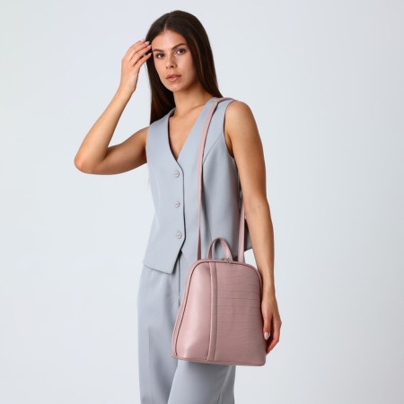 City backpack of artificial leather with lightning, pink color-8