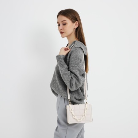 Bag women of artificial leather messenger with a chain, 14 × 20 cm, milk color-3