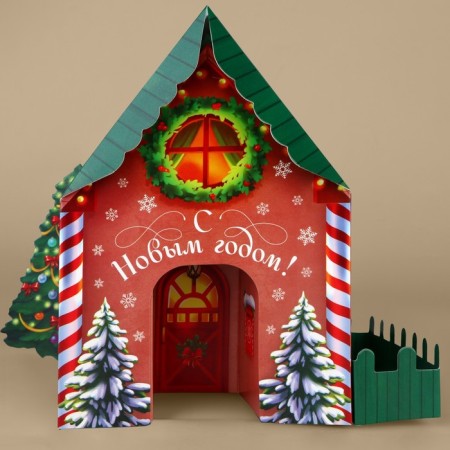 Volume House "New Year's House", Christmas tree, 12 x 12 x 18 cm, New Year-1