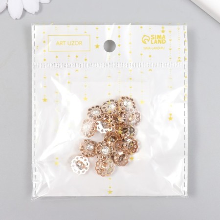 Buttons plastic for creativity on the leg "Flower with Strose" set 15 pcs gold 1.5x1.5 cm-4