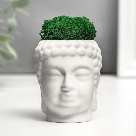 Concrete Kashpo "Buddha" with moss 7*6 cm white (moss green stabilized)
