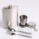 Set 4 in 1: Flaw 9 OZ + spoon + fork + glass 100 ml, in case, brown skin