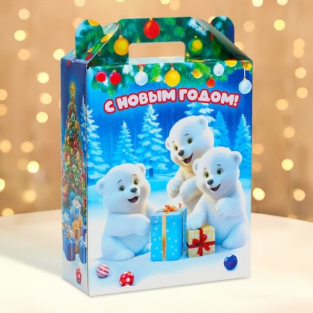 New Year. Gift box New Year's gift "Cute Bears" with animation 16.8 x 6.8 x 20, 9 cm.