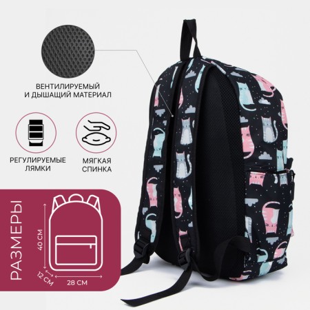 Youth backpack made of textiles, external pocket, black color-5