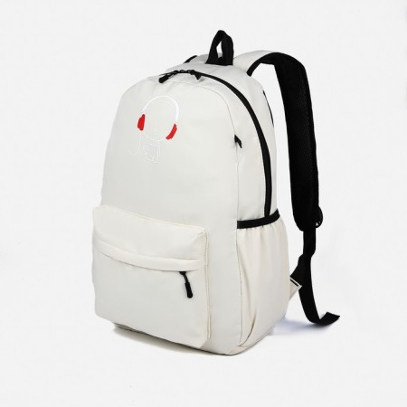 School backpack from textiles with a zipper, 3 pockets, wallet, white color-3