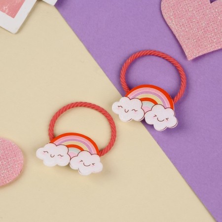 Hair gum "Gloss" (set 2 pcs) Rainbow, 3 cm, red-1