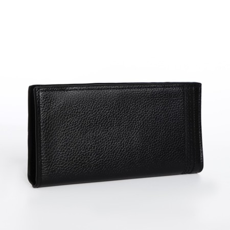 Male purse without fastener, department for bills, for maps, for coins, black color