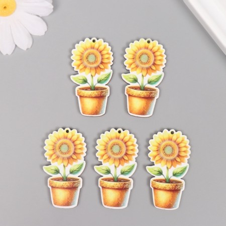 Decor for creativity wood "sunflower in a pot" 4.6x2.5x0.3 cm-2