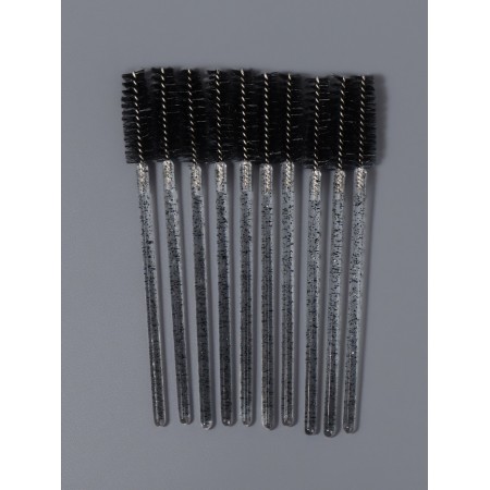 Brushes for eyebrows and eyelashes, set - 10 pcs, 10 cm, black/transparent color-1
