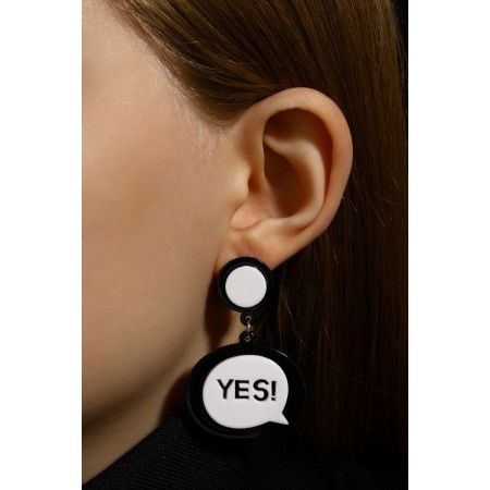 Acryl Earrings "Dialog Window" Yes! No!, Black and white color-5