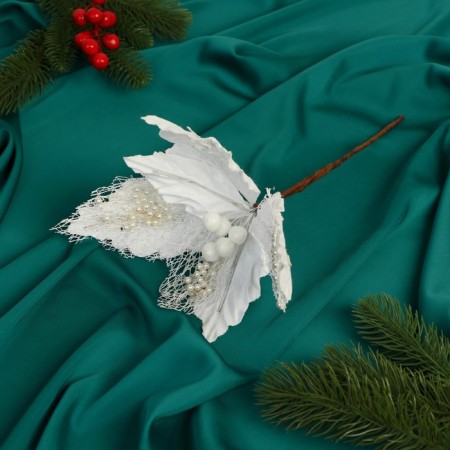 Decor "Winter flower" mesh beads, 24x15 cm, white