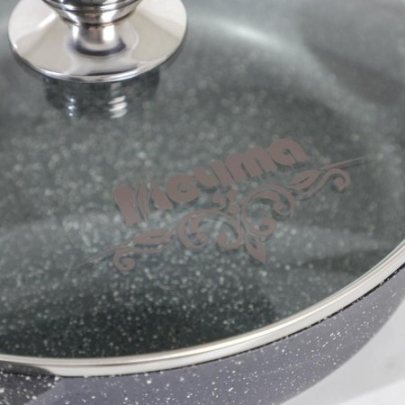 Granite pan, d = 28 cm, removable handle, anti -stick coating, removable handle, glass cover, color gray color-7
