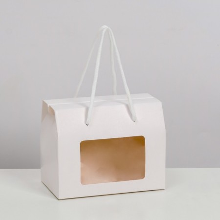 Box-pack, with a window and handles, white, 15 x 11 x 9 cm