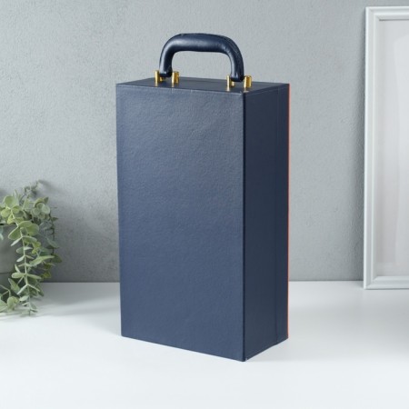 Casket wood, leatherette for 2 bottles "Nicole" Blue 2 objects 11.5x20.5x37 cm-4