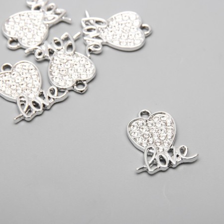 Decor for creativity metal, rhinestones "heart with the inscription" silver 0.2x1.8x2.1 cm