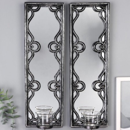 Climber Plastic, glass for 1 candle "Mirror patterns" set 2 pcs D-4 cm silver. 8x13x40 cm 90688-1