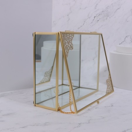 Great organizer for storage, with a lid, glass, with a mirror -bottom, 1 section, 20 × 16 × 6.5 cm, the color is transparent/copper-6