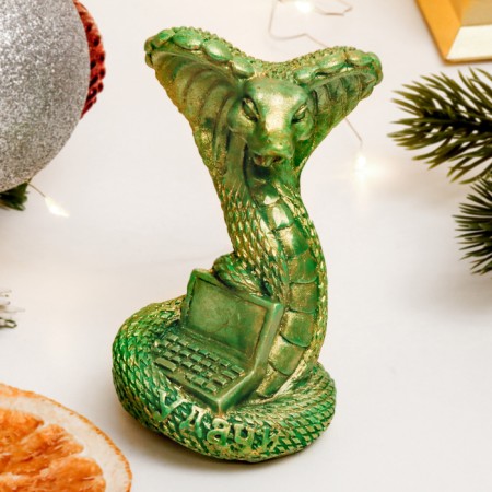 Figure "Snake with a laptop" Green with gilding, 8cm-2