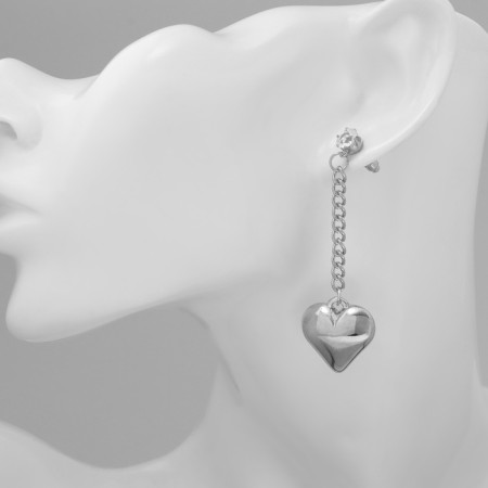 Earrings Metal "Heart" on a chain, white color in silver-3