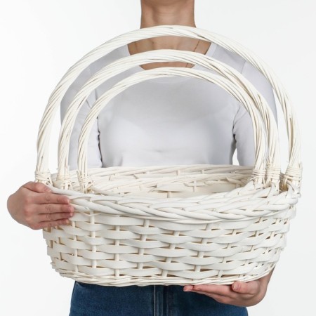 Set of wicker baskets, 47x39x17/43, 40x32x15/38, 33x25x13/33 cm, 3 pcs., Bely, Ivas-1