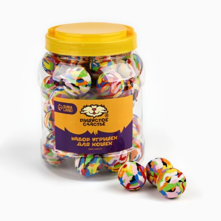 Ball for cats, 3.5 cm, packing in a jar of 50 pcs, multi -colored-4