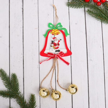 Decoration Christmas tree "Bell with balls" Santa Claus and snowman 9.5x25 cm