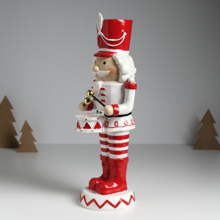 Polystone souvenir "Nutcracker with curls in a red-white uniform, with a drum" 11x11x32 cm 1032587-1