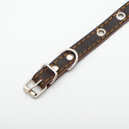 Single-layer leather collar with corrugated eyelets, dimensionless, 40 x 1.5 cm, Osh 27-35 cm, brown700-3