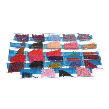 Diamond mosaic with a partial filling on the subframe "House with tulips", 50 x 60 cm-3
