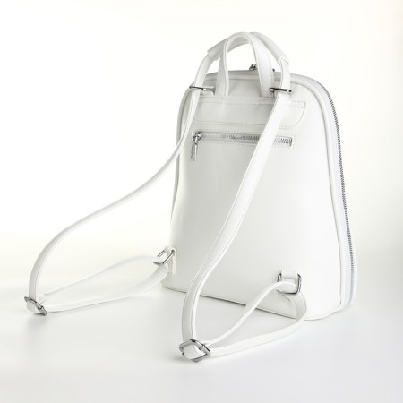 City backpack of artificial leather with lightning, white color-3