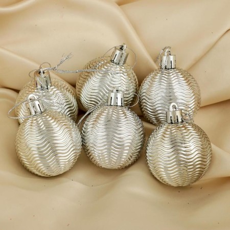 Set of balls plastic D-5 cm, 6 pcs "wave" silver