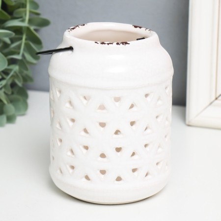 Ceramics candlestick for 1 candle "Lantern. Rombs" White 9x9x12 cm-2