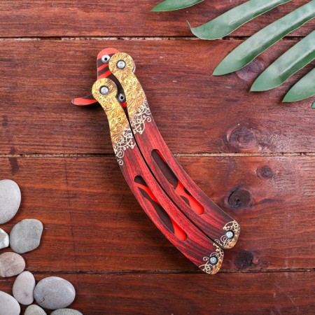 Wooden souvenir "Butterfly knife" Red lines-3