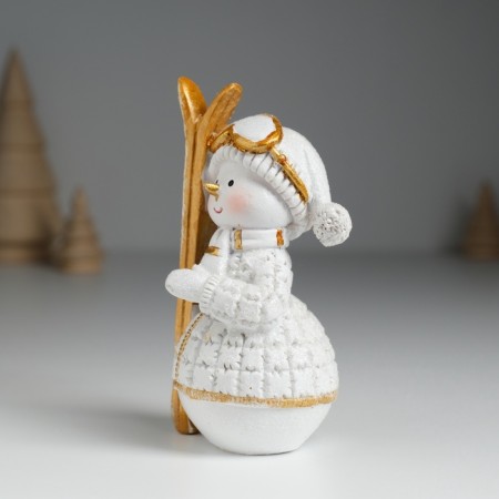 Souvenir Polystone "Snowman skier in a white-gold outfit" 5.5x5x10.2 cm-2