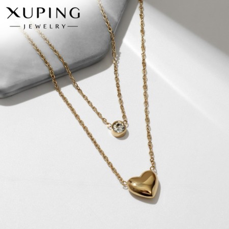 Xuping pendant double, heart, white color in gold, 40 cm