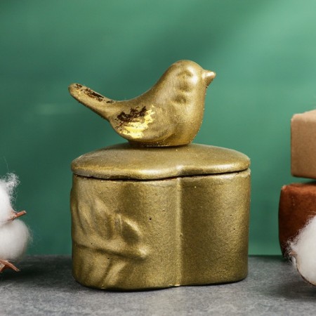Casket "Bird on the Heart" bronze with gilding, 8x10cm-2